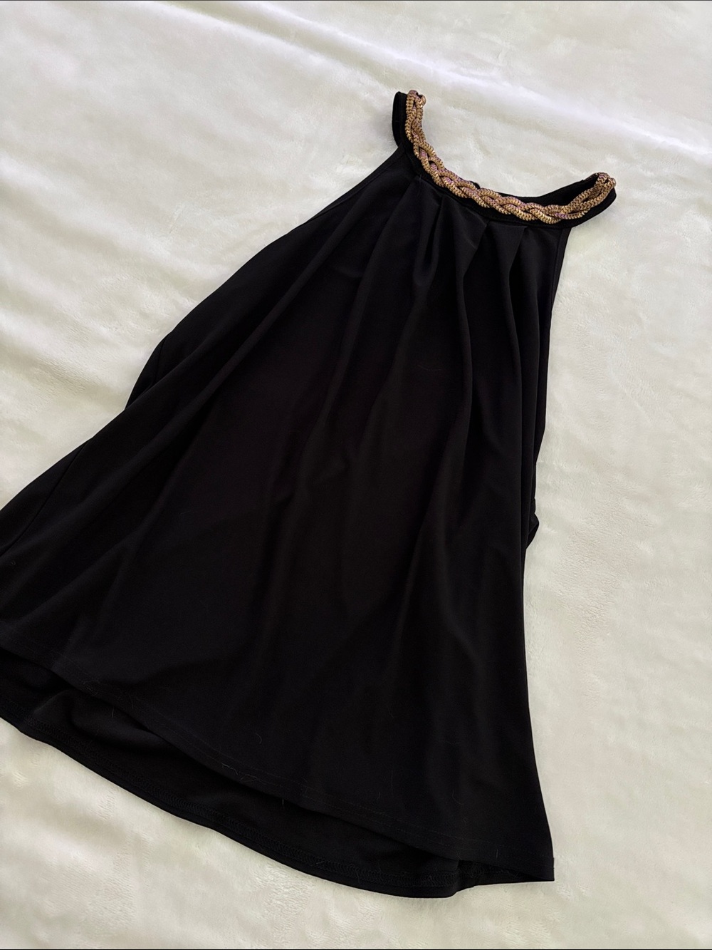 Sweet Wanderer Black A-Line Skirt with Gold Braided Waist